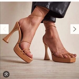 NUDE CLARA WRAP PLATFORM SANDALS HEELS WEDDING GUEST SHOE